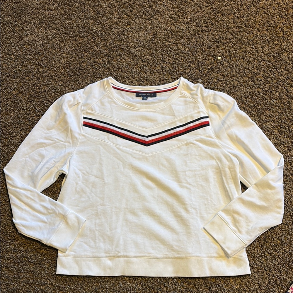 Tommy Hilfiger White Sweater with Red and Black Accents